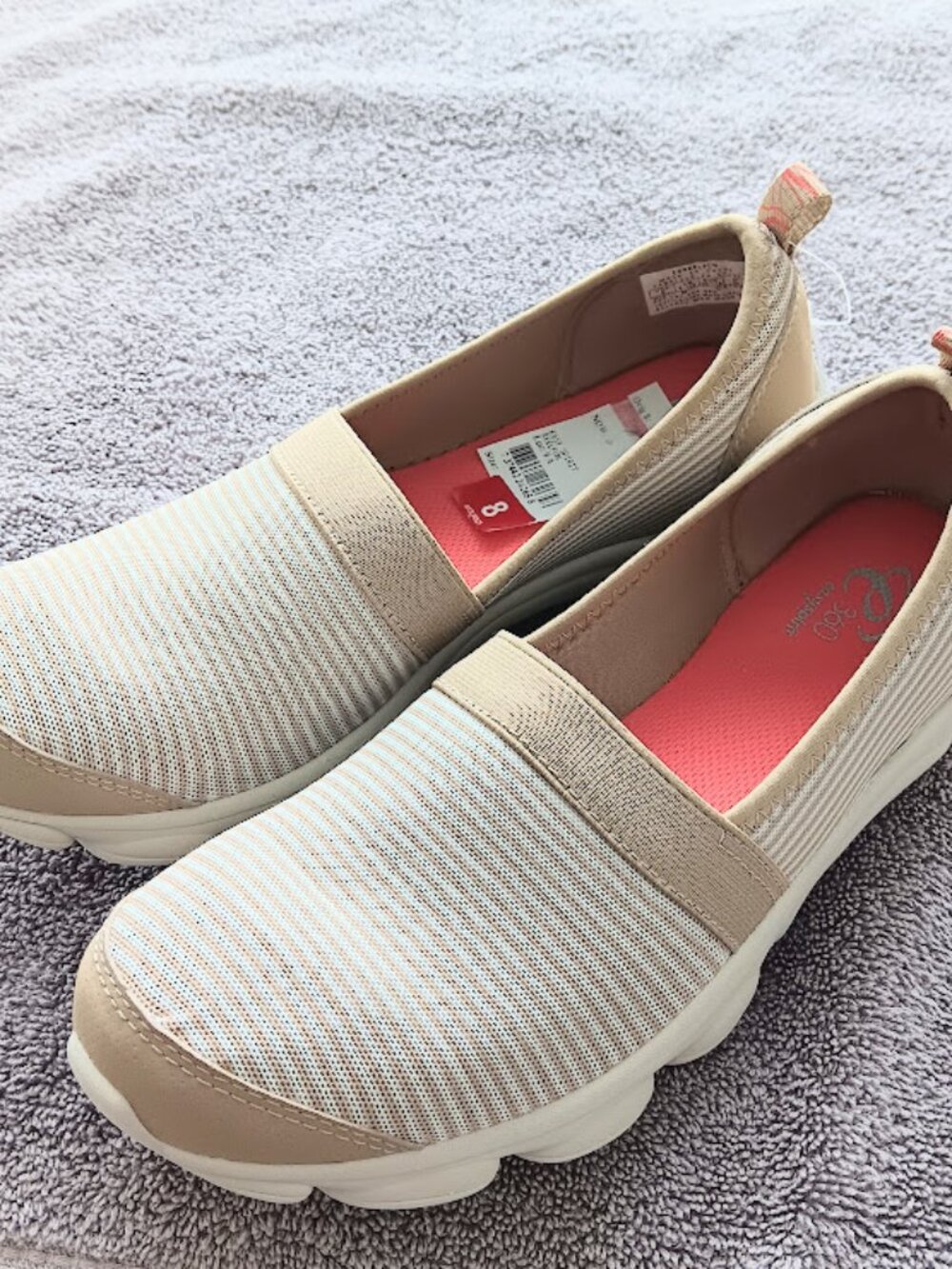 Easy Spirit Beige Striped Lightweight Walking Shoes Sneakers